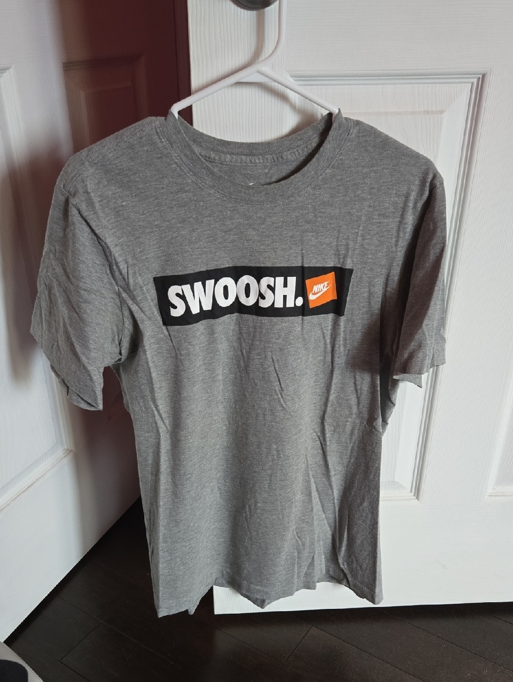Nike Grey Tee with Black and Orange Swoosh Graphic